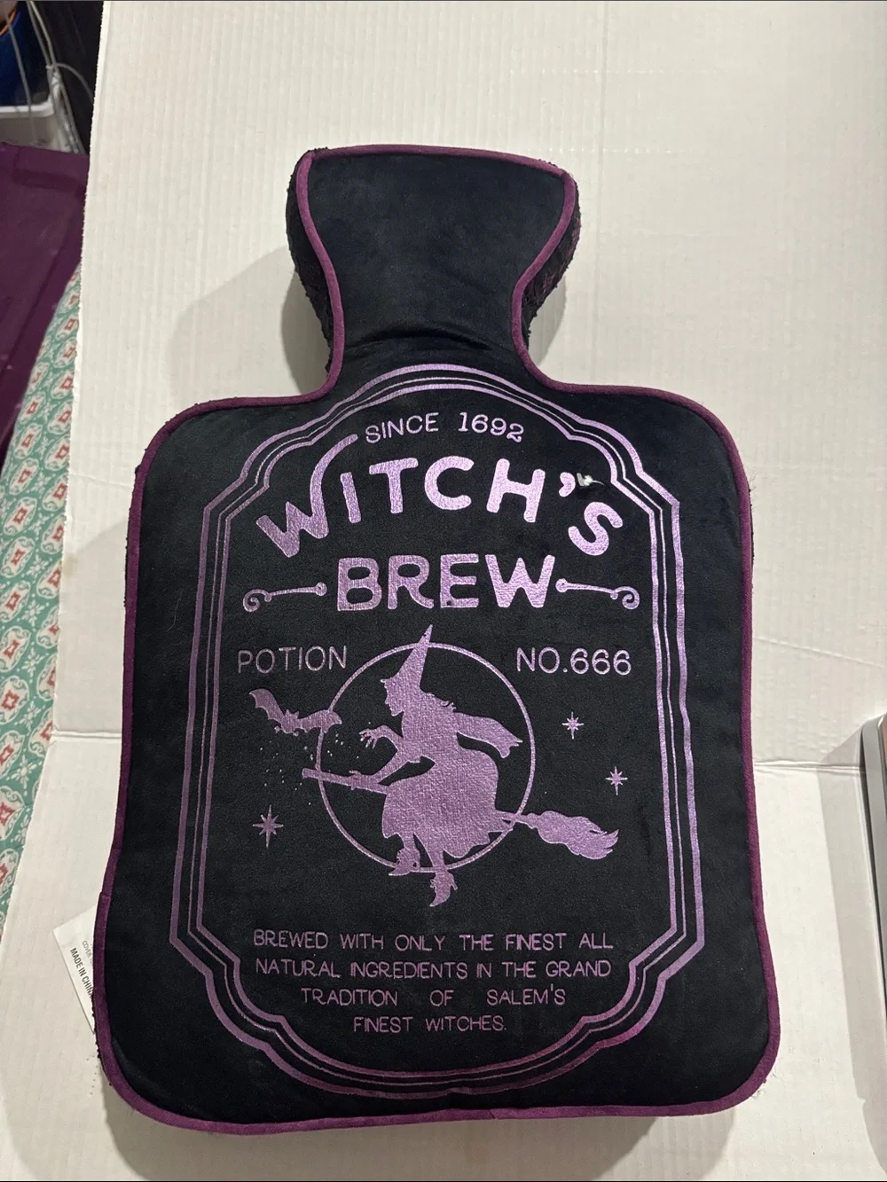 Witch's Brew Halloween Hot Water Bottle Cover - Black & Purple